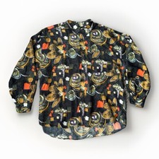 Vintage Silk Button Up Shirt Mens Summa Abstract Art Style Print