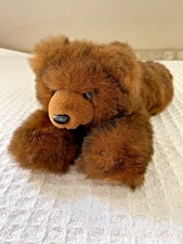 VINTAGE PURR-FECTIN BY MJC Brown Bear 1988 Plush Stuffed Animal 12" Floppy Lying