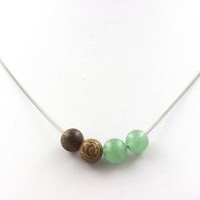 Aventurin Perlen Halskette + Holz 8 Mm. Kette Aus Edelstahl. Damen Halskette