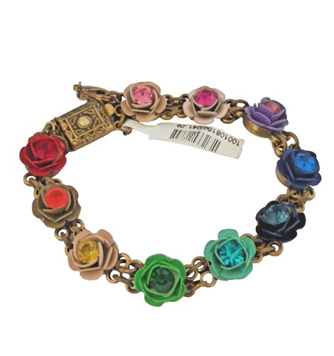Michal Negrin Bracelet Bronze Tone Crystals Victorian Revival Deco