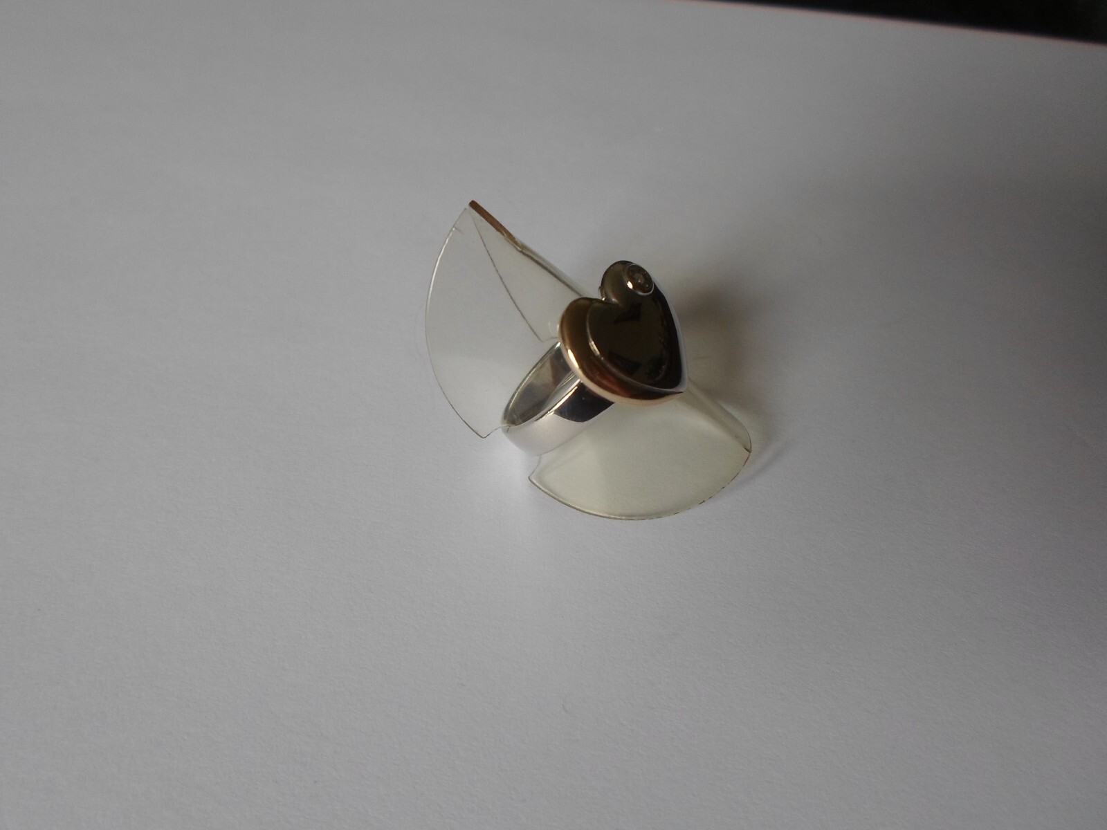 solid silver ring, silver and gold heart, zirconi… - image 5