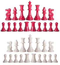 Staunton Triple Weighted Chess Pieces – Full Set 34 Red & White - 4 Queens 