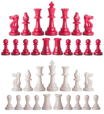 Staunton Triple Weighted Chess Pieces   Full Set 34 Red & White - 4 Queens 