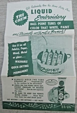 1960's Tri-Chem Liquid Embroidery Ball Point Tubes Ad. Brochure West Orange, NJ