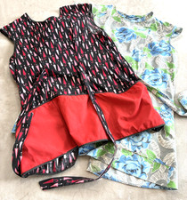 VTG Full Bib Smock Apron Two 1960's Floral Umbrellas Black Tie in Back Pockets