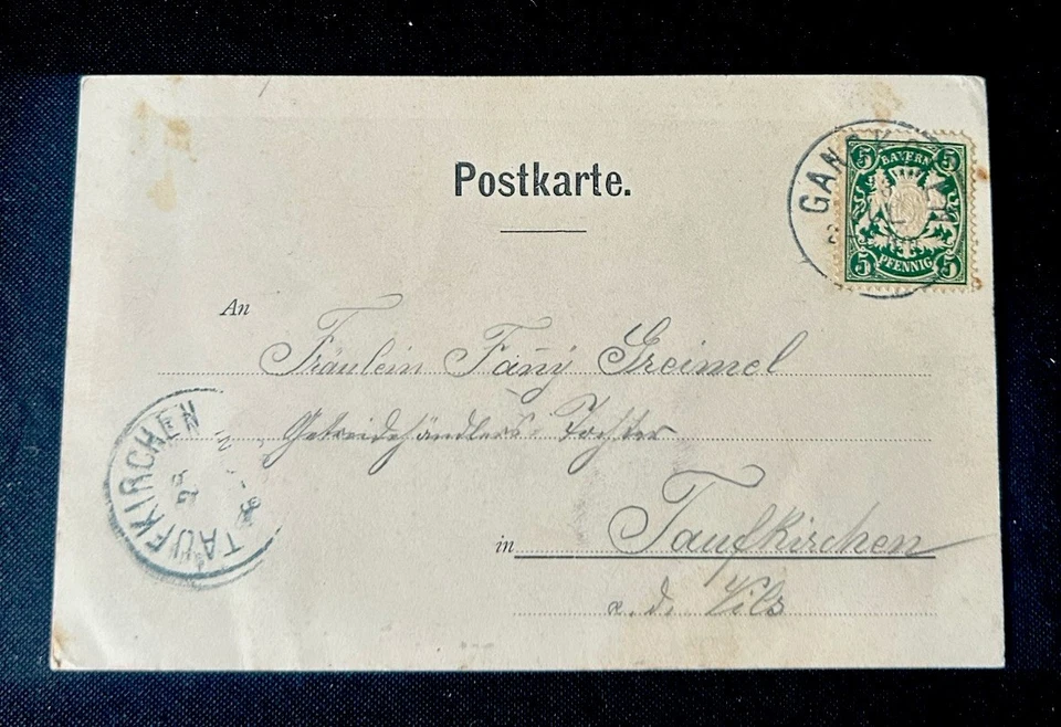 Antike Lithografie-Postkarte K. Hüppler „Abgelesen“ Zacke München gelaufen 1900 - Bild 2 von 2