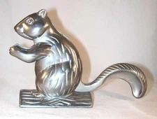 Vintage Cast Aluminum Figural Nutcracker Silver Squirrel on Hind Legs Long Tail