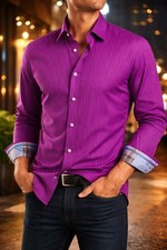 Robert Graham X Purple Pink Stripe Button Down Shirt Men  s Large L Flip Cuff