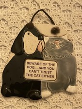 Vintage Smoky Mountain Pottery Dog Cat Wall Decor Plaque 1994 Funny Whimsy Pets