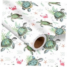 Sea Turtle Wrapping Paper Roll for Boys Girls Kids, 17 in x 16.4 ft Sea turtle