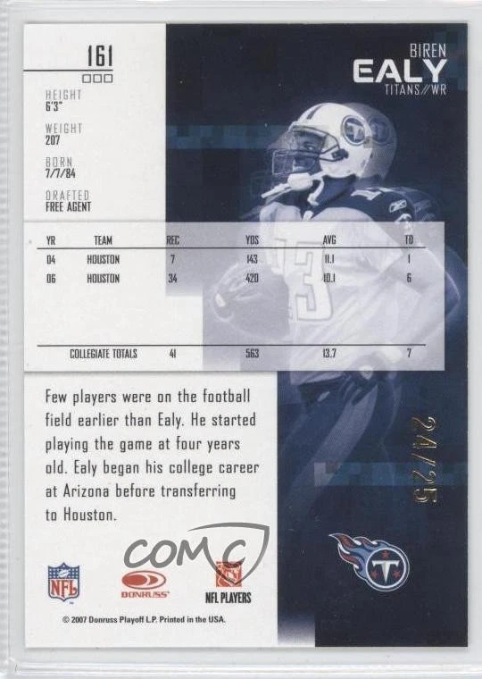 2007 Leaf Rookies & Stars Rookie Longevity Parallel Gold /25 Biren Ealy #161 RC - Image 2 of 2