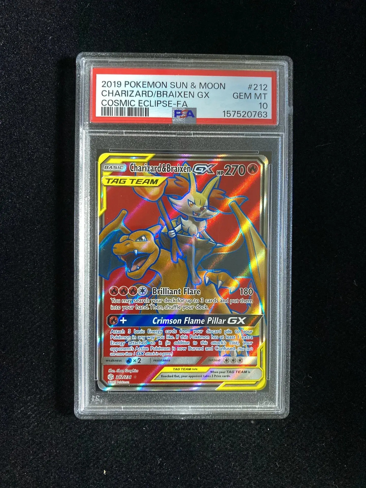 2019 Pokemon English Cosmic Eclipse Charizard & Braixen GX #212/236 PSA 10 CB13