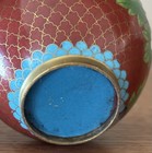 Chinese Cloisonne-Style Floral Ginger Jar Red Enamel Blue Rim Brass Base — photo 6