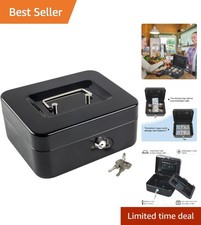 Durable Medium Cash Box with Money Tray and Key Lock - Elegant Black Design