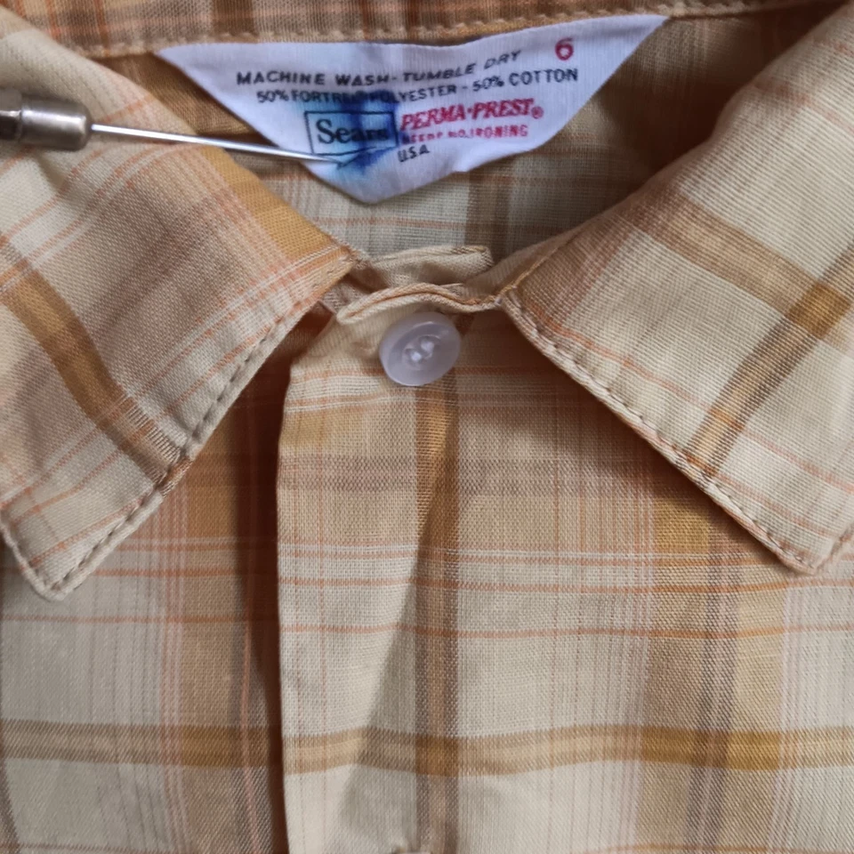 Camisa Vintage Niños 6 Sears Años 60 Cuadros Perma-Prest Mezcla Poliéster/Algodón EE. UU. Foto 3 de 4