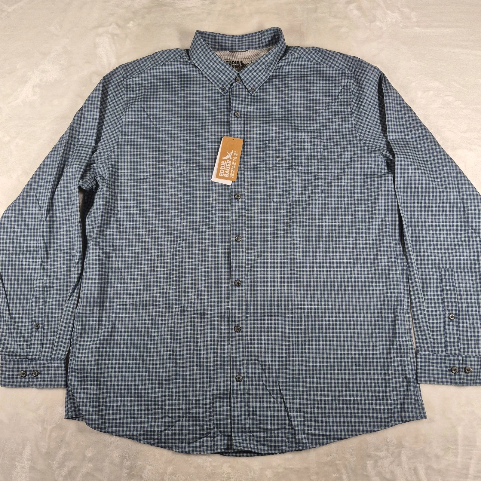Eddie Bauer Voyager Flex Shirt Men's 3XLT Blue Plaid Long Sleeve Button Down NWT
