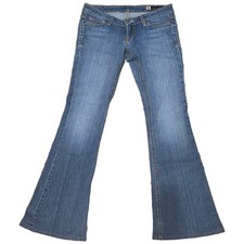 Peoples Liberation Flare Jeans Womens 28 Blue Medium Wash Low Rise Embroidered