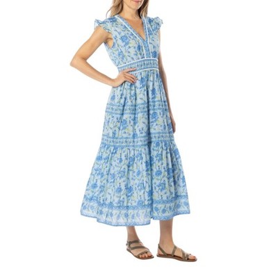 free people lena midi dress Baltic Born Womens Lena Tiered Midi Dress | Black Multi Floral