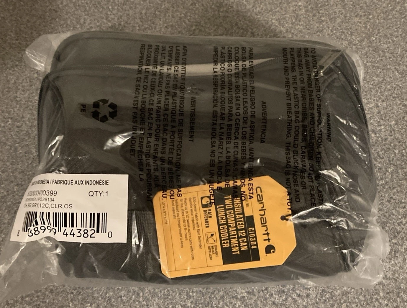 New Carhartt Fully Insulated 12 Can Two Compartment Lunch Cooler Gray, With Tags