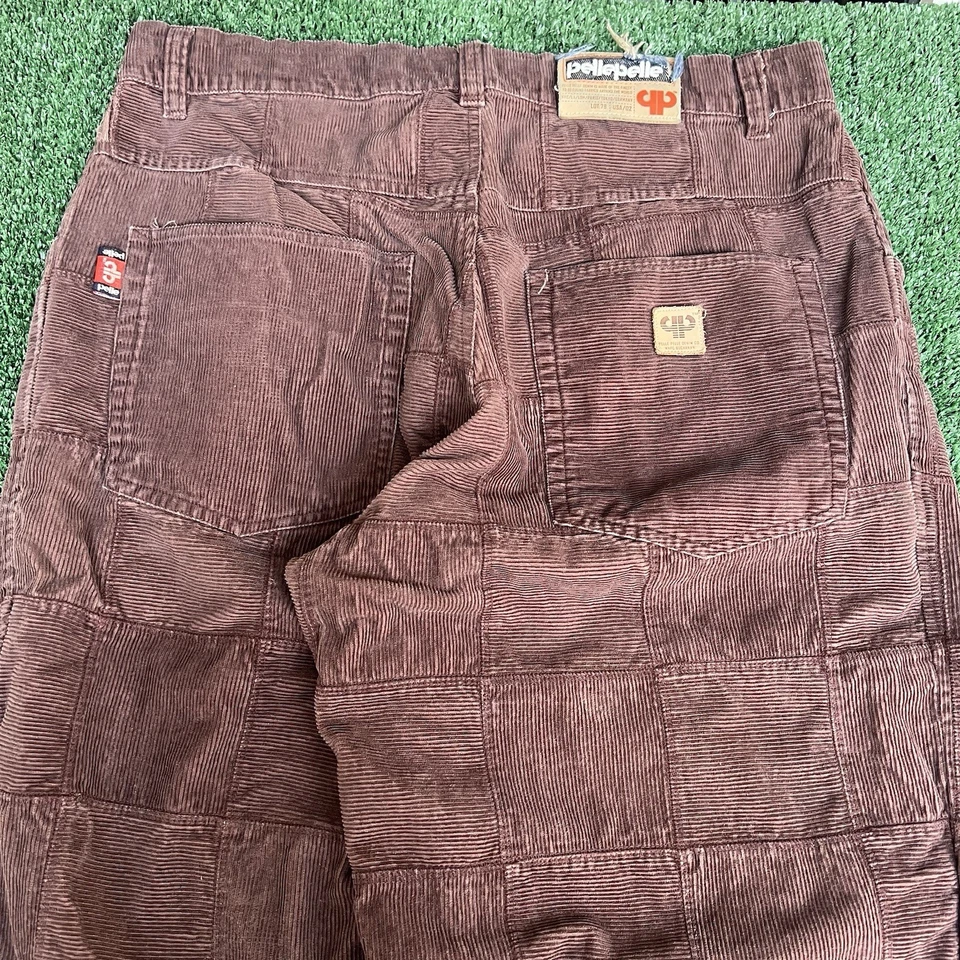 Vintage Y2K Men Pelle Pelle Brown Corduroy Patchwork Baggy Wide-Leg Pants 36x33" - Image 2 of 4