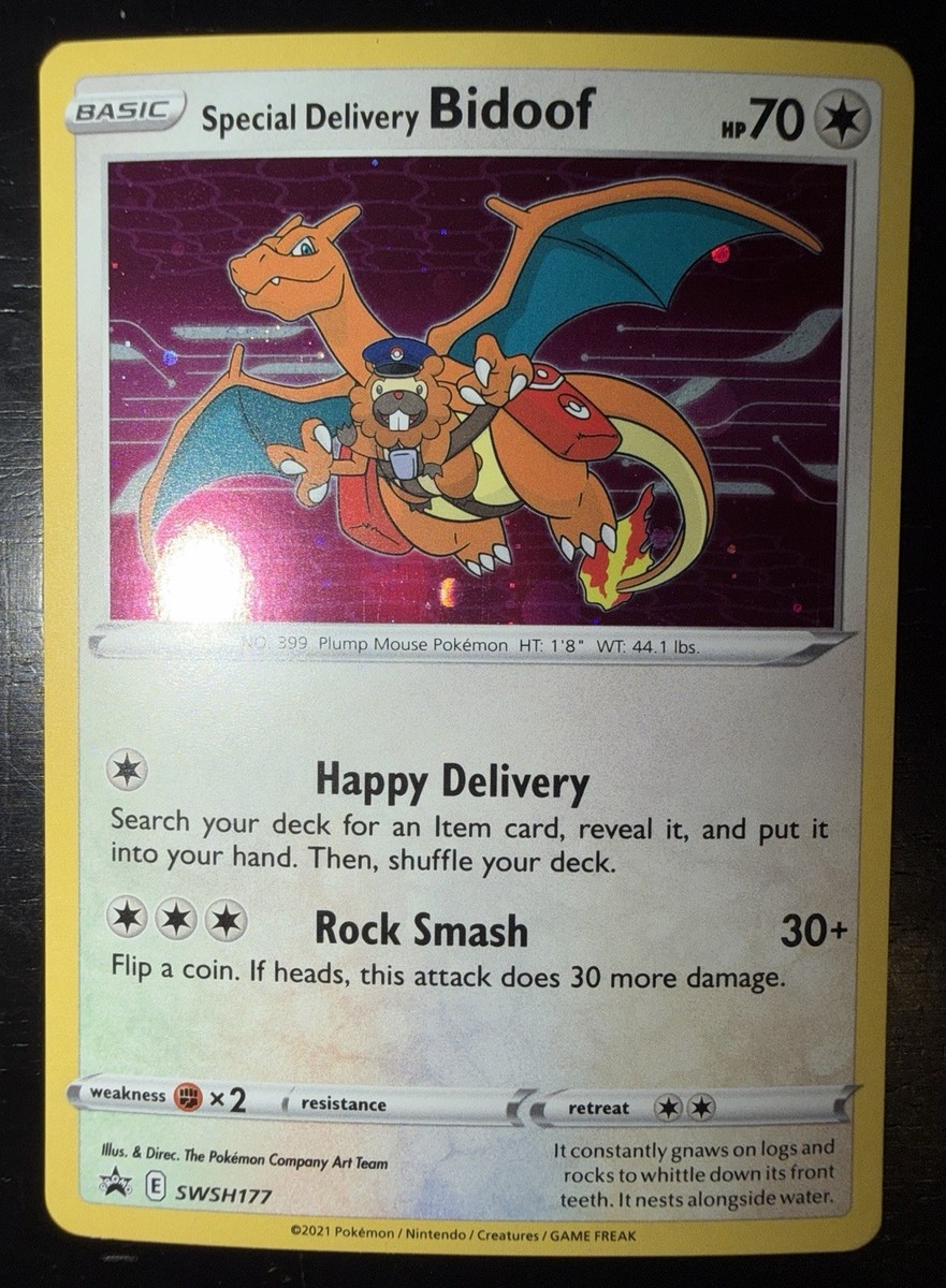 Pokemon TCG 2021 Special Delivery Bidoof Charizard Promo Card