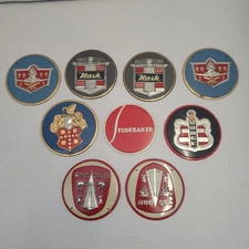 VTG 1950's Wheaties Cereal Premium Car Badge Emblem Lot Of 9 Metal Tin Sign HTF