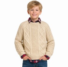 Handmade Vintage Ivory Fisherman Knit Sweater Approx Medium 10-12 Youth Kids