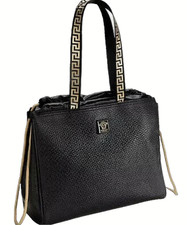 VERSACE Large Tote Bag Black Faux Leather Holdall Weekender Gold Medusa NEW