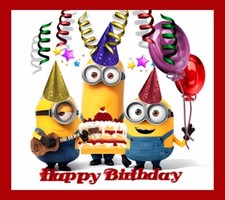 Happy Birthday Minion Balloons Cake Party Hats Presents Gifts Ice Cream MAGNET