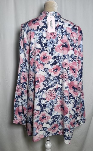 Allison Daley Women Tunic Blouse Shirt Top 3X Button Long Sleeve Watercolor Pink - Picture 10 of 15