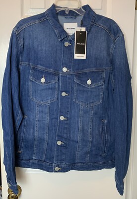 Jack & Jones Mens Alvin Denim Trucker Jean Jacket Blue XL Extra Large Brand New