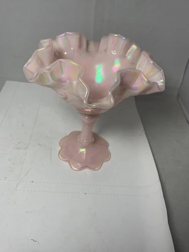 Vintage opalescent iradescent Fenton Pedastal Dish 6.5" Tall