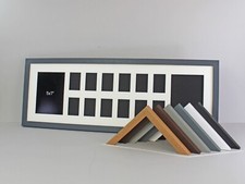 Wooden Multi Aperture Photo Frame. Holds 2 5x7" & 12 2x3" sized photos. 25x75cm.