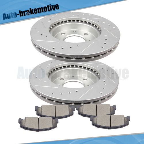 FRONT DRILLED ROTORS + CERAMIC BRAKE PADS FITS FOR HONDA CIVIC DEL SOL CRX CIVIC - Foto 9 di 12