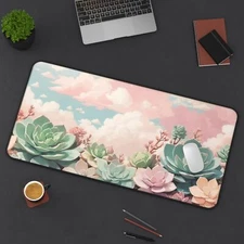 Succulent Desk Mat, Large Anti-Slip Mouse Pad Computer Gaming Keyboard Desk Mat