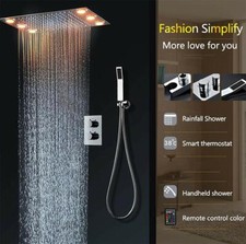14"x20" Rectangle Ceiling Rainfall Thermostatic Shower Set, MultiColor Polished