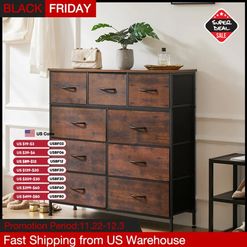 Tall 9-Drawer Fabric Dresser for Bedroom Storage & Organization  -image