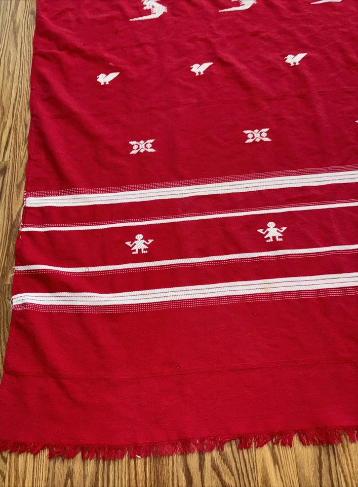 Vintage Hand Woven Cotton Tablecloth & 8 Napkins Marimba Player Maraca Shaker - Image 4 of 4