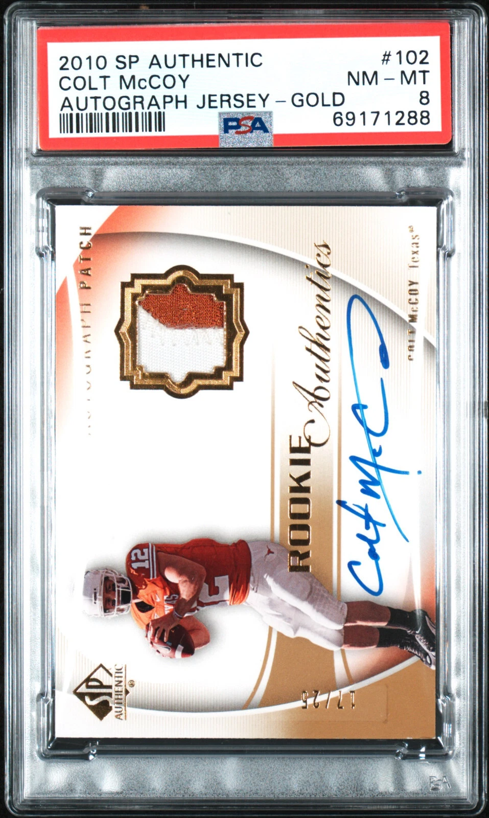 Colt McCoy SP Authentic #102 Autograph Jersey-Gold