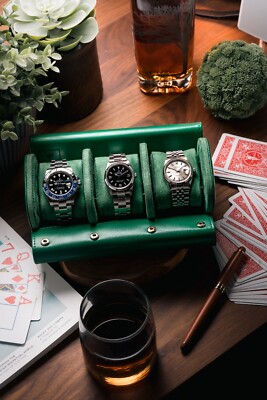 Three  Watch Roll Travel Case Leather Watch Storage Organizer Wristwatches Box