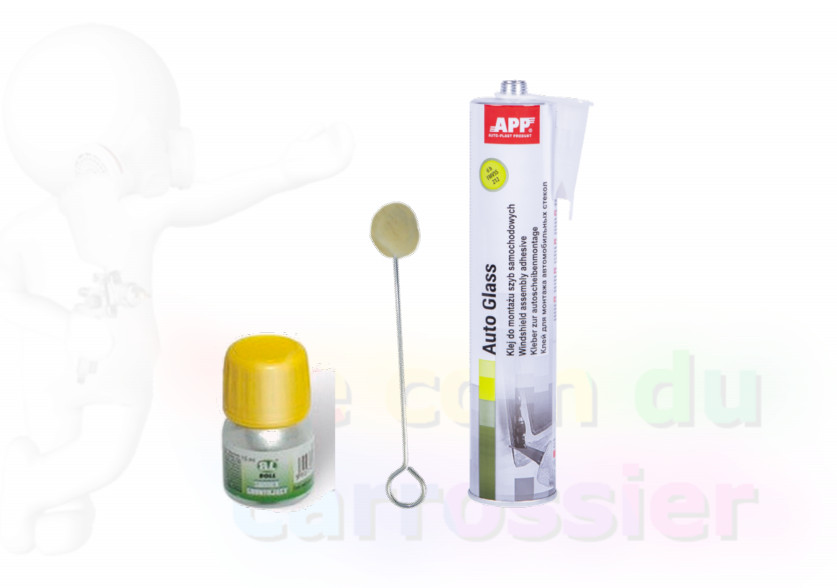 Colle pare-brise pour changement de vitrage automobile avec son primaire 15ml