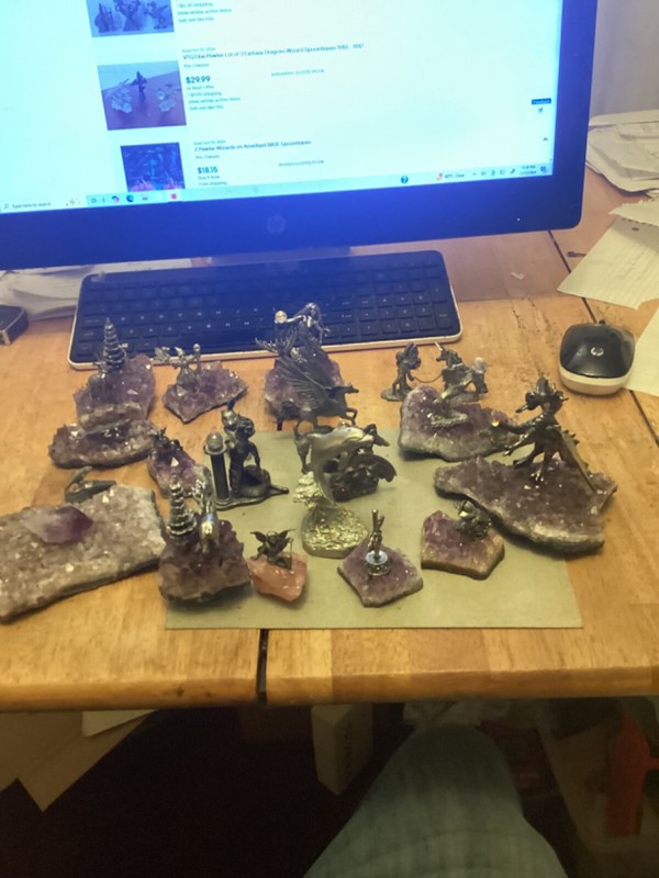 Collection of vintage pewter figurines.Wizards,mermaids,animals,amythist etc