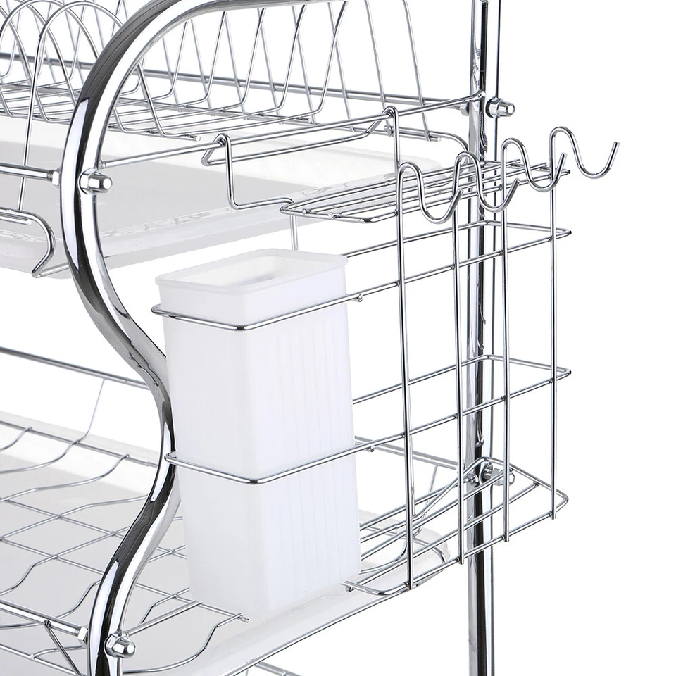 Кухонная сушилка для тарелок чашек держатель слива раковины 3 уровня нержавеющая сталь I2A7 - Изображение 2 из 4