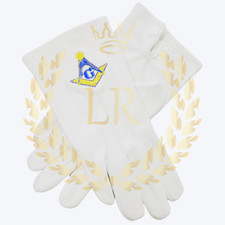 Masonic Regalia Master Mason New Style Cotton Gloves Blue/Gold Embroidered Pair