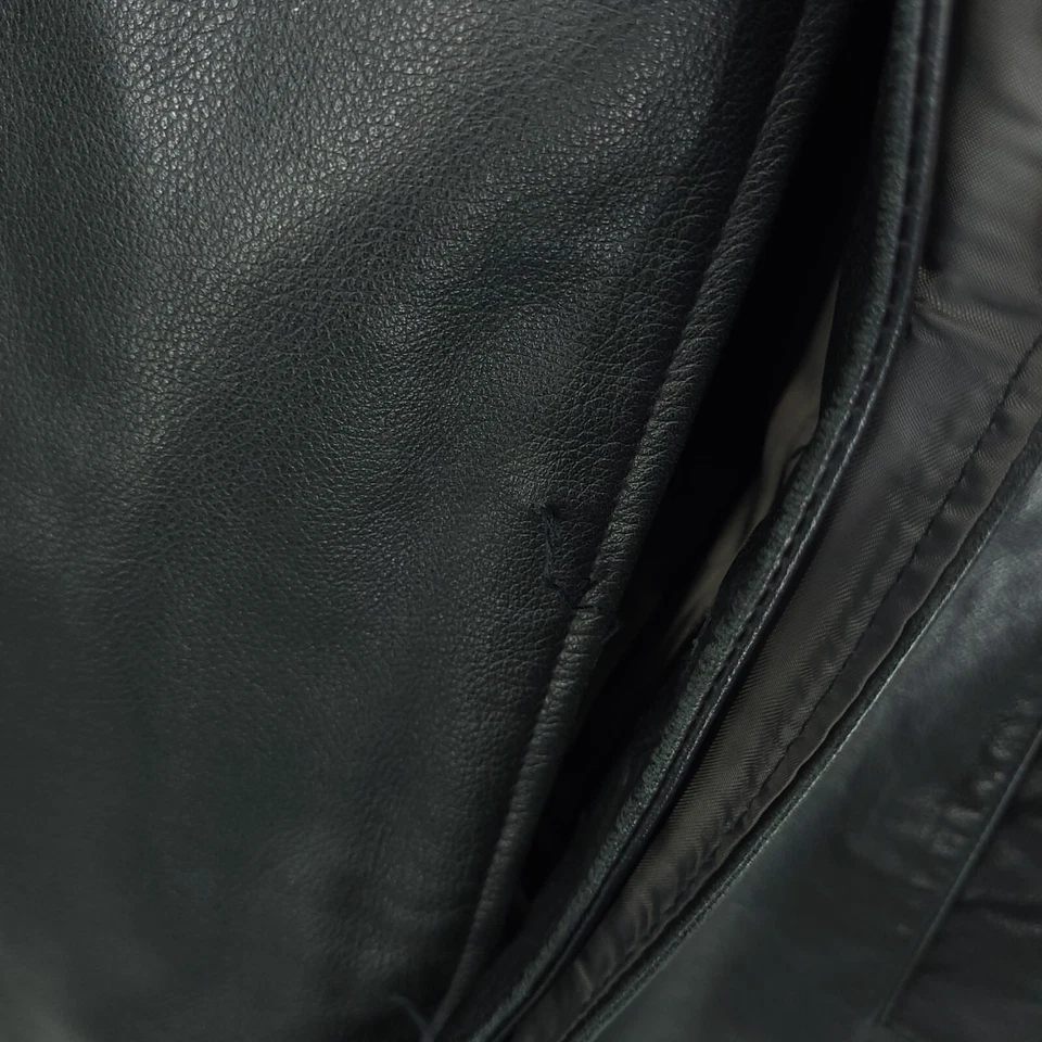 Banana Republic Jacket Mens Large Black Leather Button Up Biker Moto Bomber - Image 3 of 4