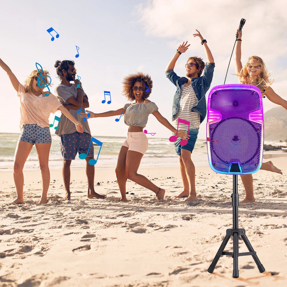 8 inch PA Portable Bluetooth Party Speaker Karaoke Boombox TWS/AUX + Mic & Stand - Image 2 of 4