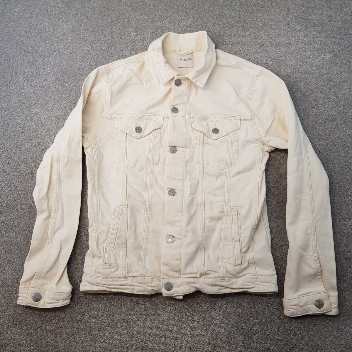 Selected Homme Mens Jacket Medium Cream Denim Chore Overshirt