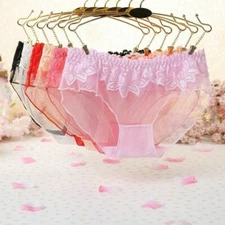3 X Lady Sheer Applique Briefs Knicker Underpants See Through Panties Lingerie