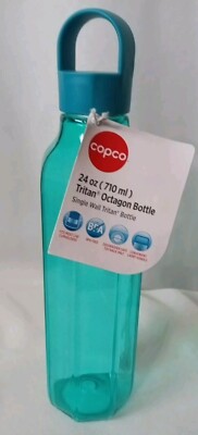 Copco Tritan Octagon Water Bottle Reusable 24 Ounce 710 mL Teal Color 