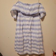 Jealous Tomato White & Blue Stripe Off Shoulder Midi Dress